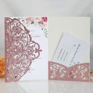 Alta Qualidade Dobre Convites De Casamento Cartões Saudação Laser Cut Red Convite De Casamento obrigado cartão para o Chuveiro Nupcial Aniversário