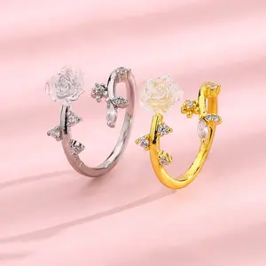 SC bijoux populaire Aurora couleur fleur anneau femmes bijoux réglable cubique zircone Rose fleur anneau