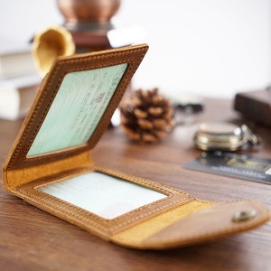 Handmade Vintage Genuine Cowhide Leather Card <b>Holder</b> Button Closure RFID Anti-Theft Fashionable Short Wallet <b>ID</b> Card Case - Product Image 2