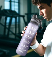 Bouteille d'eau de sport en Tritan avec marqueur de temps motivant, sans BPA, couvercle à rabat à un clic, dégradé, anti-fuite, pour la course à pied, le fitness et les activités de plein air
