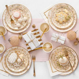 DAMAI Custom Golden Snowflake Christmas Party <b>Table</b> Decoration Tableware Set <b>Birthday</b> Party Wedding Party Plate Set - Product Image 1