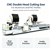 Scie de découpe CNC à double tête 6KW pour profilés de porte en aluminium et PVC, à commande numérique PLC par écran tactile, automatique et efficace