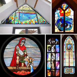 Lớp bảo vệ đôi kính hình bầu dục cửa sổ kính màu mặt trời và mặt trăng mô hình cửa sổ kính màu với kính cường lực - Product Image 5