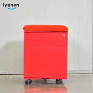 IYANEN kırmızı cushione kapağı kilitlenebilir metal ofis dosya depolama mobil kaide 2 çekmece çelik dosyalama dolabı