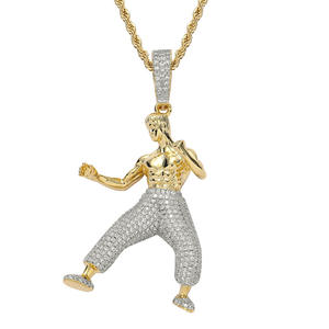 Collier Hip Hop avec pendentif <span class=keywords><strong>Bruce</strong></span> <span class=keywords><strong>Lee</strong></span> <span class=keywords><strong>Kung</strong></span> <span class=keywords><strong>Fu</strong></span> Chinois, micro-incrusté de zircon, personnalisé, idéal pour les fans d'icônes nationales, vente en gros - Product Image 3