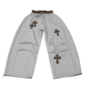 Men's Leopard Embroidery Cargo Sweatpants 100% Cotton Wide Leg <b>Drawstring</b> <b>Trousers</b> Custom Logo Streetwear Pants - Product Image 5