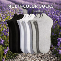 Chaussettes invisibles décontractées pour hommes, couleurs unies (noir, blanc, gris, multicolores), avec logo sur le revers, collection automne, vente en gros