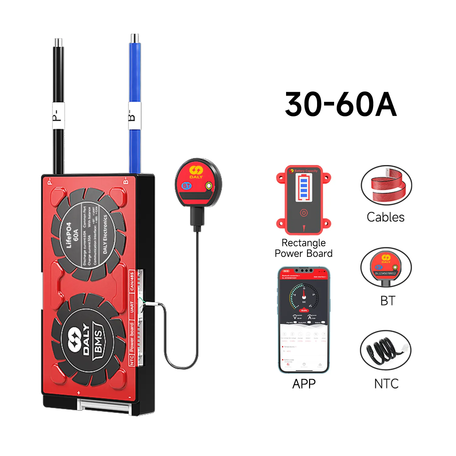 Daly Smart Bms 36V 10S Met Uart Bt Lcd 10S Bms 30a-500a 36V Actieve Balancer 1A li-Ion Bms Voor Elektrische Scooter Elektrische Fiets