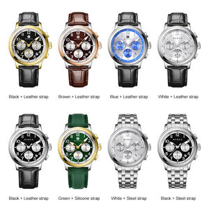 Montre pour homme de luxe en acier inoxydable, analogique, étanche, avec date, chiffres arabes, cadran à quartz, bracelet en cuir, verre de 20 mm - Product Image 4