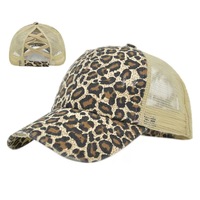 Gorra de béisbol unisex vintage de mezclilla desgastada con malla cruzada en la parte trasera y cola de caballo, estilo camionero, deportiva y ajustable.