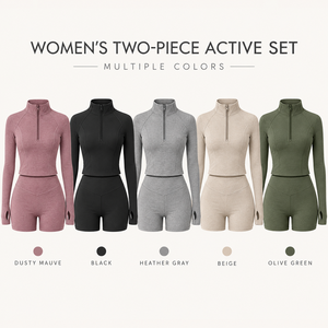 Completo Sportivo da Donna Personalizzato con Mezza Zip <span class=keywords><strong>e</strong></span> Colletto alla Coreana, Pantaloncini a Vita Alta per Yoga - Product Image 6