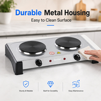 Cuisinière électrique multifonctionnelle à double brûleur pour usage domestique et extérieur, plaques chauffantes solides avec réglage de la température