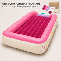 Matelas pneumatique portable pour tout-petits avec coussin intérieur floqué séparé, bordure en PVC imprimé rose et emballage de vente au détail personnalisé