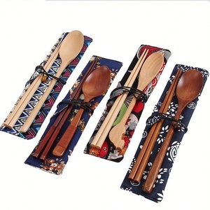 Ensemble <span class=keywords><strong>de</strong></span> couverts <span class=keywords><strong>de</strong></span> voyage en bambou <span class=keywords><strong>de</strong></span> haute qualité, style japonais, 2 pièces, réutilisables, portables, cuillère et baguettes, avec sac - Product Image 6