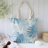 Sac de courses pliable en toile HUIMEI Monstera Leaf réutilisable avec logo personnalisé et longue poignée