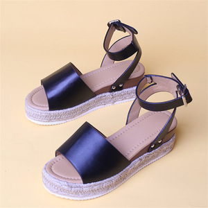 Boucle à <span class=keywords><strong>bout</strong></span> <span class=keywords><strong>ouvert</strong></span> sangle de cheville <span class=keywords><strong>espadrilles</strong></span> sandales à plate-forme compensée respirant léger mode tendance paille solide pour l'été - Product Image 2