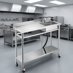 Évier de cuisine professionnel 47,2 x 19,7 en acier inoxydable avec plan de travail roulant et robinet - Product Image 2