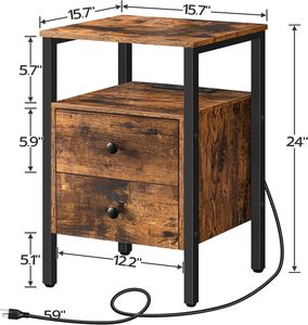 Mesa auxiliar con estación de carga y puertos <span class=keywords><strong>USB</strong></span>, mesa auxiliar con cajones y estante de almacenamiento, mesita de noche - Product Image 4