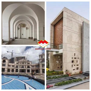 Corniche de luxe Façade extérieure pour mur en pierre Cadres de fenêtres en marbre beige Revêtement mural personnalisé en pierre calcaire pour villa - Product Image 6