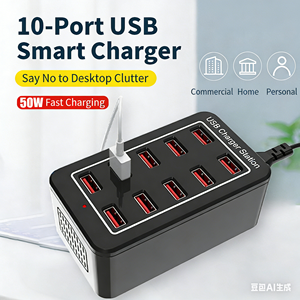 محطة شحن USB بـ 10 منافذ وقدرة 50 واط، قاعدة شحن ذكية للمكتب للهواتف المحمولة مع حماية OTP وOVP - Product Image 2