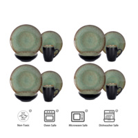 16 Pc Java Vert Glaçure Réactive Grès Ensemble Rond De Luxe Cuisine Céramique Ensembles En Céramique Tasse À Café En Céramique Ensembles De Vaisselle Cuisines