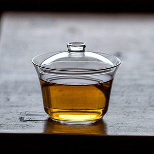 Gaiwan Thickened Glass Covered <b>Teacup</b> Heat Resistant Transparent Horseshoe Shape Single Use For Green Tea - Product Image 2