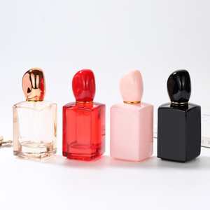 Flacone di profumo di vetro trasparente vuoto personalizzato 30mL quadrato quadrato con tappo in pietra e contagocce per la cura della pelle crema Spray - Product Image 2