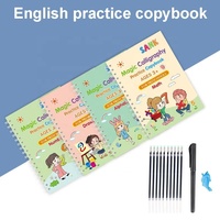Libro de trabajo de dibujo de escritura reutilizable para niños, cuaderno de práctica de tinta mágica para escritura a mano de caligrafía en inglés preescolar
