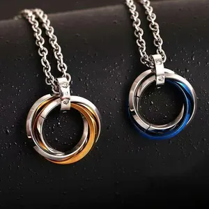 Hot Selling Stainless Steel Three Ring Charm Mens Pendant Chain Fashion Titanium Steel Jewelry Hip Hop Necklaces For Men