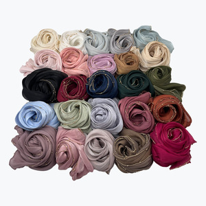 Hijab Sharut Premium 2025 con Catena di Perle e Pietre Scintillanti in Raso di Seta Crepe Sciarpa Islamica Scialli per Donne Musulmane - Product Image 6