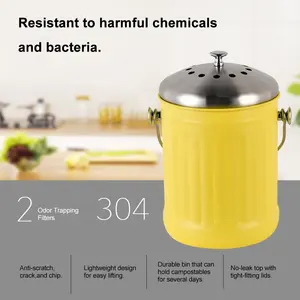 Contenedor de Metal para chatarra de alimentos, 1 galón, doble filtro de carbón, Cubo de Compost de cocina para encimera