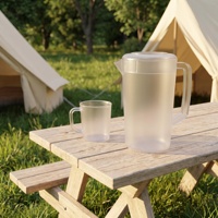 Carafe en plastique PC transparente personnalisée, résistante à la chaleur, sans BPA, avec couvercle, en matériau épaissi, finition sablée
