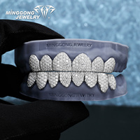 Minggong Nouveau Grillz dentaire en Moissanite Argent VVS Couleur D, Design Nid d'Abeille, Bijoux Fins Tendance Hip-Hop Unisexe
