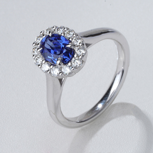 Starsgem Bộ Sưu Tập Đồ Trang Sức Tốt Hình Bầu Dục Cắt Halo Đặt Phòng Thí Nghiệm Lãng Mạn Ruby Emerald Blue Sapphire 14K Rắn Vàng Nhẫn - Product Image 1