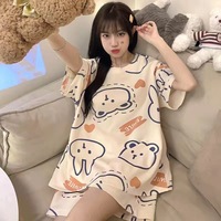Pyjama respirant pour femme, ensemble short et haut à manches courtes, motif dessin animé mignon, coupe ample, idéal pour le printemps, l'automne et la maison