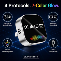 Adaptateur CarPlay LED argenté 4 en 1, sans fil, Android Auto, AirPlay, Mirror Link, dongle USB-C avec lumière ambiante colorée