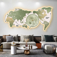 Mapa del Mundo Art Deco Moderno con Luces LED y Reloj, Decoración Personalizable para el Hogar