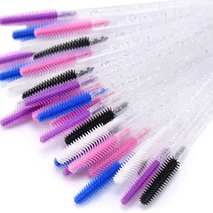 F Plastic Crystal Pink Eyelash Spoolie Mascara Wands Brush Makeup Machine Blending Straight Silicone Disposable Mascara Brushes