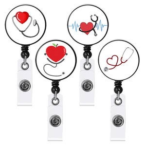 Wholesale Doctor Badge Reel 65cm Medical Hearts Shape Stethoscope Nurse Retractable Plastic Badge Holder Reels