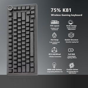 <span class=keywords><strong>Clavier</strong></span> mécanique sans fil OEM ODM 75, 8000 mAh, échangeable à chaud, <span class=keywords><strong>clavier</strong></span> de jeu avec bouton, rétroéclairage RVB, 2,4 GHz, Type-C BT5.0, touches PBT imprimées sur le côté - Product Image 2