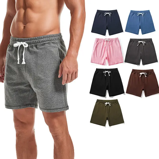 Celana pendek bordir Gym tali untuk latihan olahraga pria kustom 100% layar katun cetak pria 5.5 inci celana pendek keringat