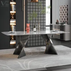 简约餐桌钢腿4座现代奢华天然石材人造大理石家用餐桌