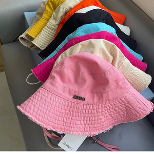 Verano Rosa lavado grandes aleros vacaciones piel borde Chic colgante cuerda sol logo algodón cubo sombreros mujeres al aire libre cubo sombreros - Product Image 3