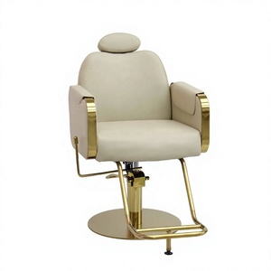 Sillón de Peluquería Hidráulico de Lujo en Beige Dorado, Giratorio 360° con Mecanismo de Bloqueo, Reposacabezas y Reposapiés Ajustables para Estación de Belleza - Product Image 4