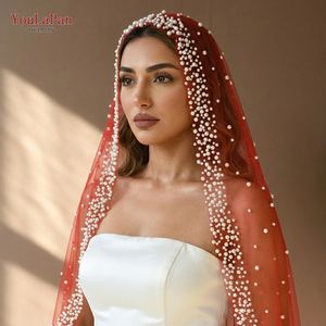 YouLaPan V263 Hijab de <span class=keywords><strong>mariage</strong></span> de mariée rouge vif avec décoration de perles artificielles robe de mariée de mariée sans voile de peigne à cheveux - Product Image 2