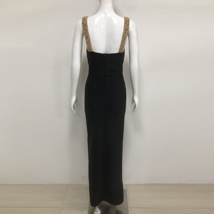 Elegante Abito Lungo da Donna Scintillante <span class=keywords><strong>per</strong></span> Feste, Vestito da Sera di Lusso con Perline Dorate, Abito da Sera Nero - Product Image 4