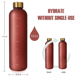 Botella de Agua Deportiva Motivacional, Libre de BPA, para Beber Directamente al Aire Libre, de Plástico Esmerilado con Escala de Tiempo, 1000 ml de Gran Capacidad - Product Image 2
