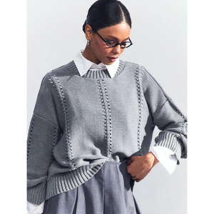 Suéter de Punto Holgado y Elegante para Mujer, Cuello Redondo, Informal, Suave, Cálido, Acogedor y Versátil, Novedad de Principios de Otoño de 2025 - Product Image 3