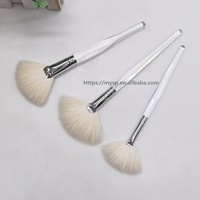 Pinceau éventail en poils de chèvre blancs naturels, super doux et moelleux, grand pinceau pour le surlignage, pinceau à poudre pour le blush, pinceau de maquillage pour le visage