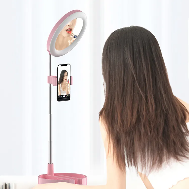 Foldable Multifunctional Rechargeable Fill Portable Selfie Ring Light With Mirror for Video Live Streaming Makeup